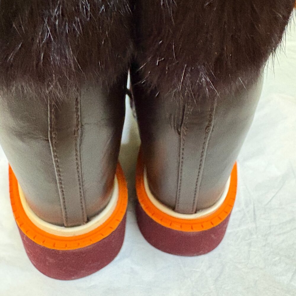 Palomitas Paloma Barcelo Boots Wedge Booties Sz 38EU/37.5US Real Fur Decor $590 - Picture 8 of 13